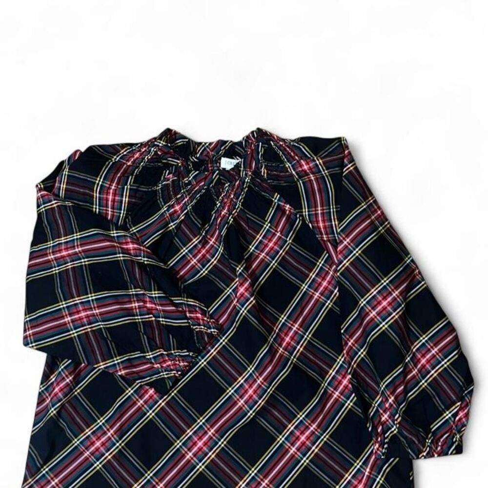 J. Crew Women's Black Multicolored Plaid Tartan Ruffle Blouse Sz PL NWT